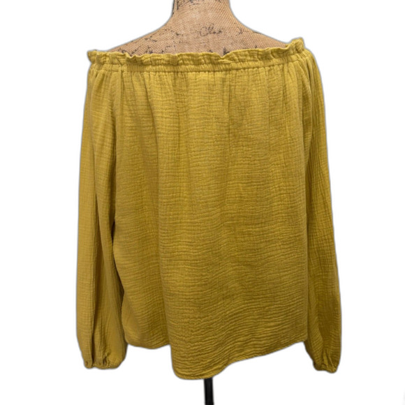 C&C California Off Shoulder Blouse Long Sleeve Cotton Gauze Yellow Size Large - Picture 2 of 4